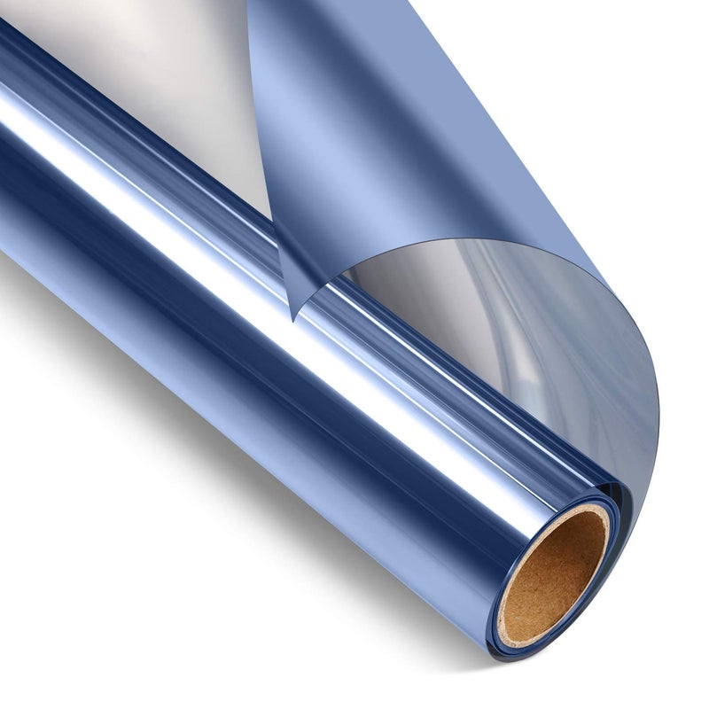 STATINT WINDOW FILMS STATINT House Window Tint Film Privacy Film Heat Reducing Anti UV Privacy Cling Reflective Window Cling Removable for Commercial, Blue-Silver, 35.4 Inch X 16.4 Feet - Image 1